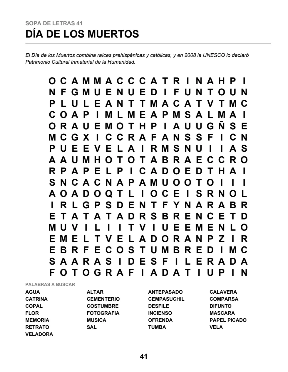 Sopa de letras: Día de los Muertos